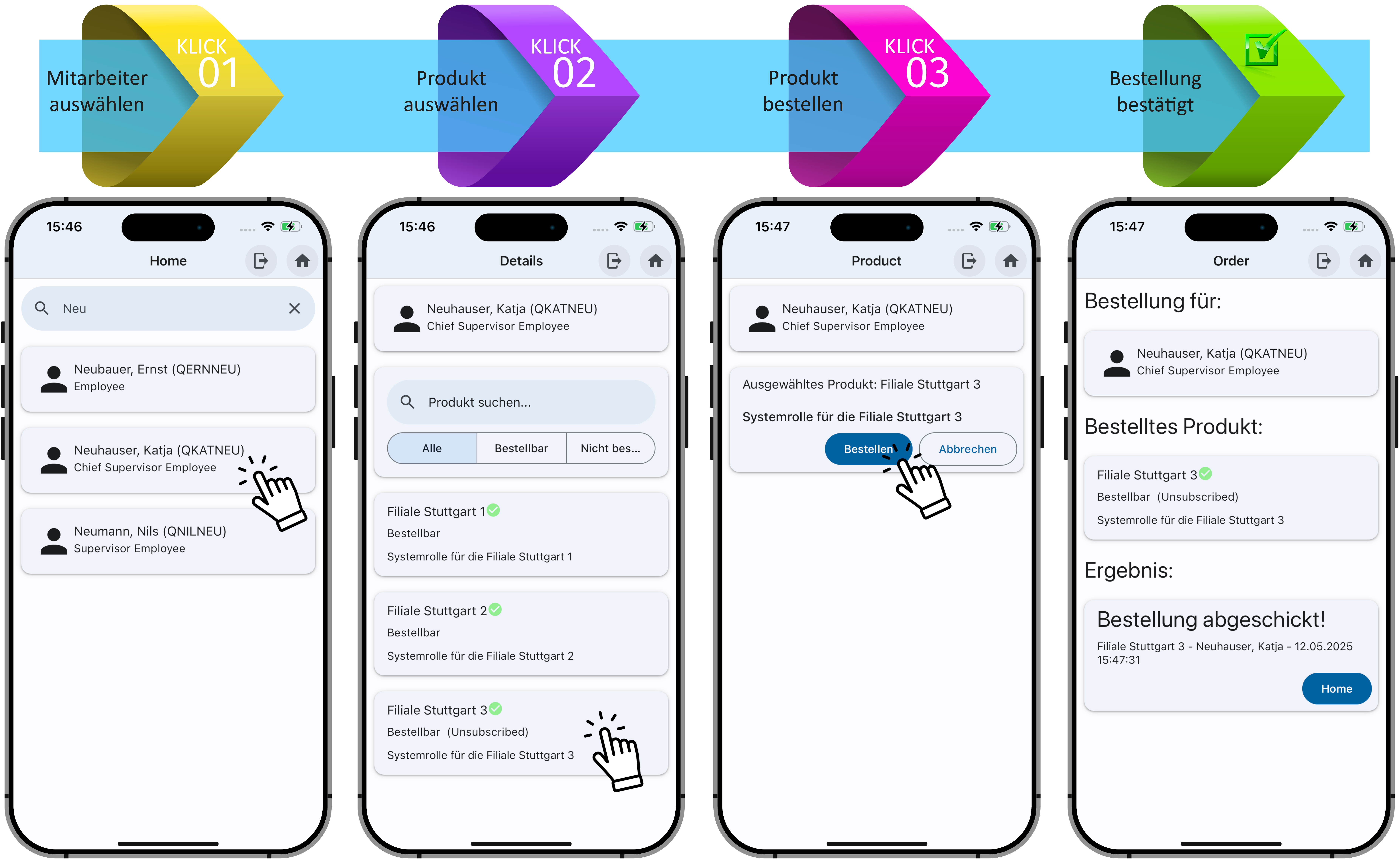 Abbildung: QuickIAM Bestellprozess mit nur drei Klicks
