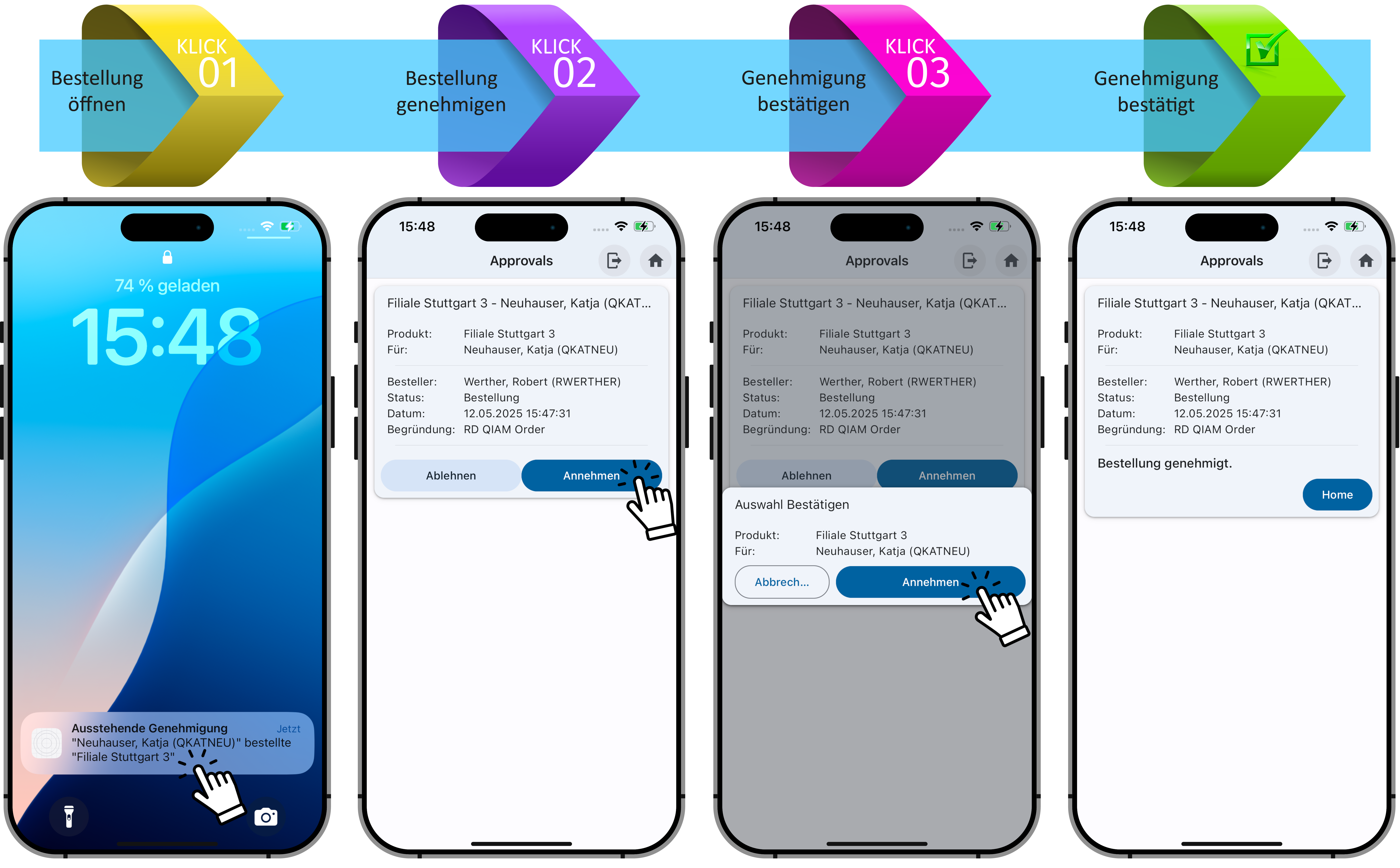 Abbildung: QuickIAM Genehmigung mit nur drei Klicks
