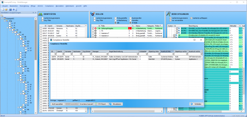 RoleManager Regular Edition - Ad-hoc-Berichterstellung für Compliance-Verletzungen